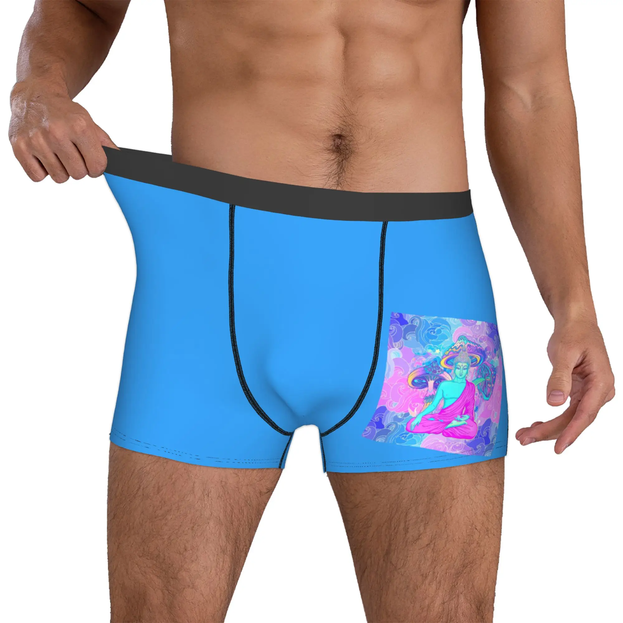 Customized Trippy Buddha Magic Mushrooms Boxer Shorts For Homme 3D Print Buddhism Meditation Panties Briefs Stretch Underpants