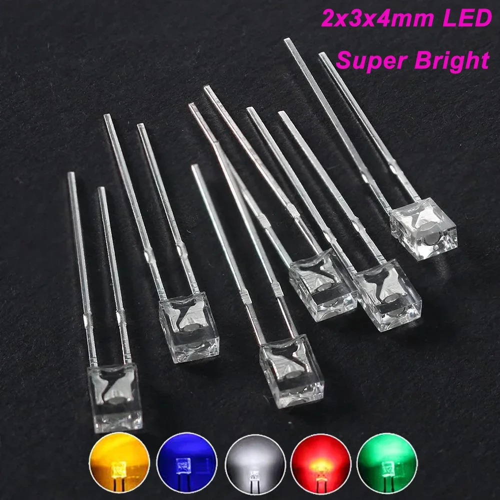 200PCS 2x3x4mm LED Diode Kit Super Bright Transparent led ligh Yellow Green Red White Blue  2*3*4 mm Light Emitting Diode set