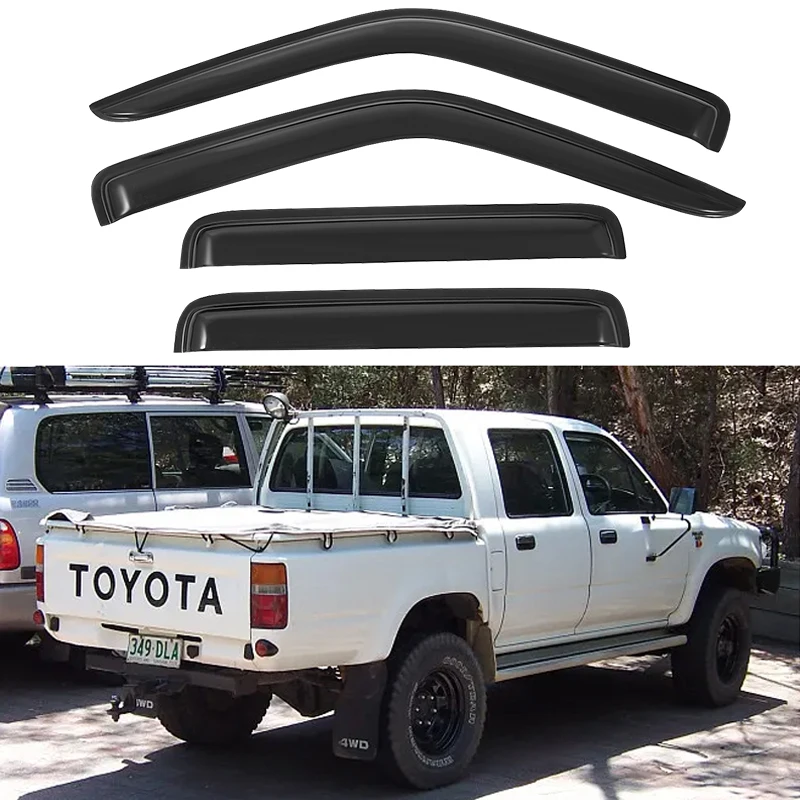 

For Toyota Hilux LN106 1988-1997 Wind Deflectors Tinted 4pcs Set Window Visor Sun Rain Vent Guards No Drainage Channel 1.5MM Thick