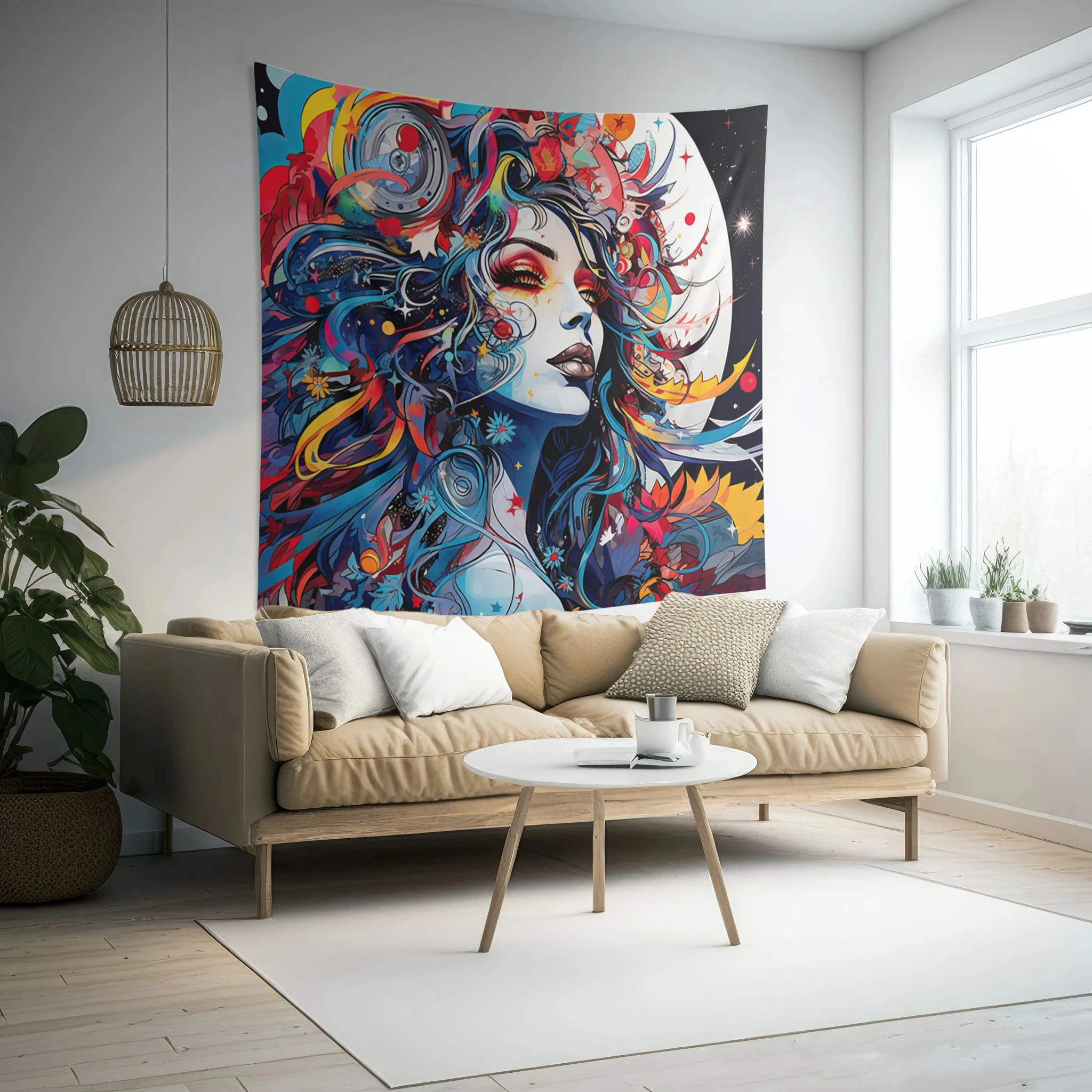 VIKAMA Psychedelic Graffiti Wind Moon God Tapestry Pop Background Fabric Personalized Trendy Cool Living Room Decoration