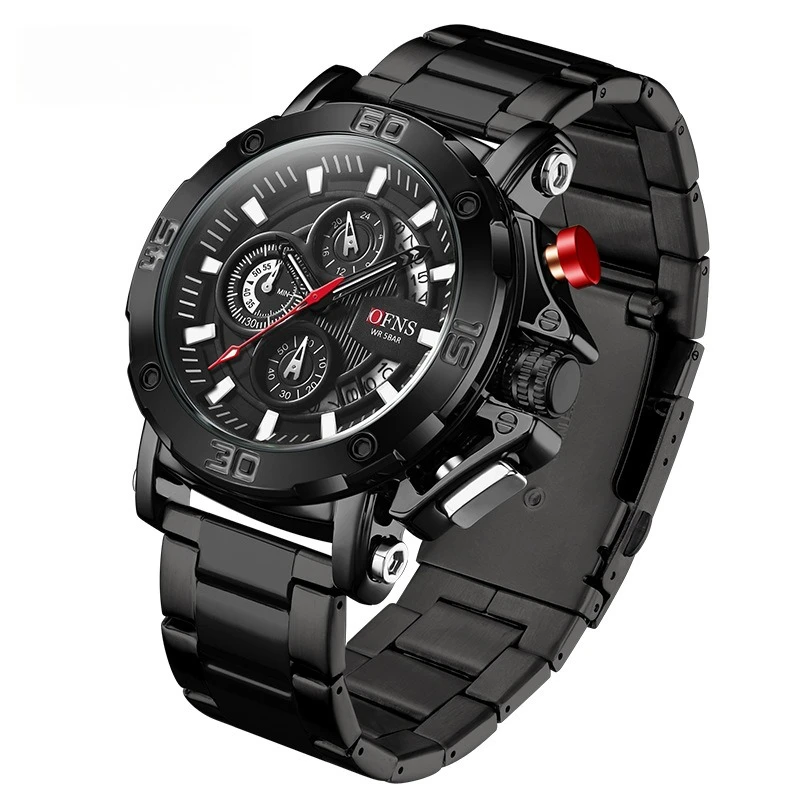 

Часы OFNS с тремя циферблатами и шестью стрелками, многофункциональные, с металлическим браслетом, мужские, для бизнеса и спорта, кварцевые.