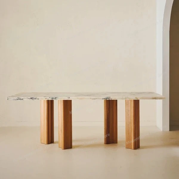 Oak Solid Wood Legs Natural Marble Luxury Stone Dining Table Rectangular Designer Creativity
