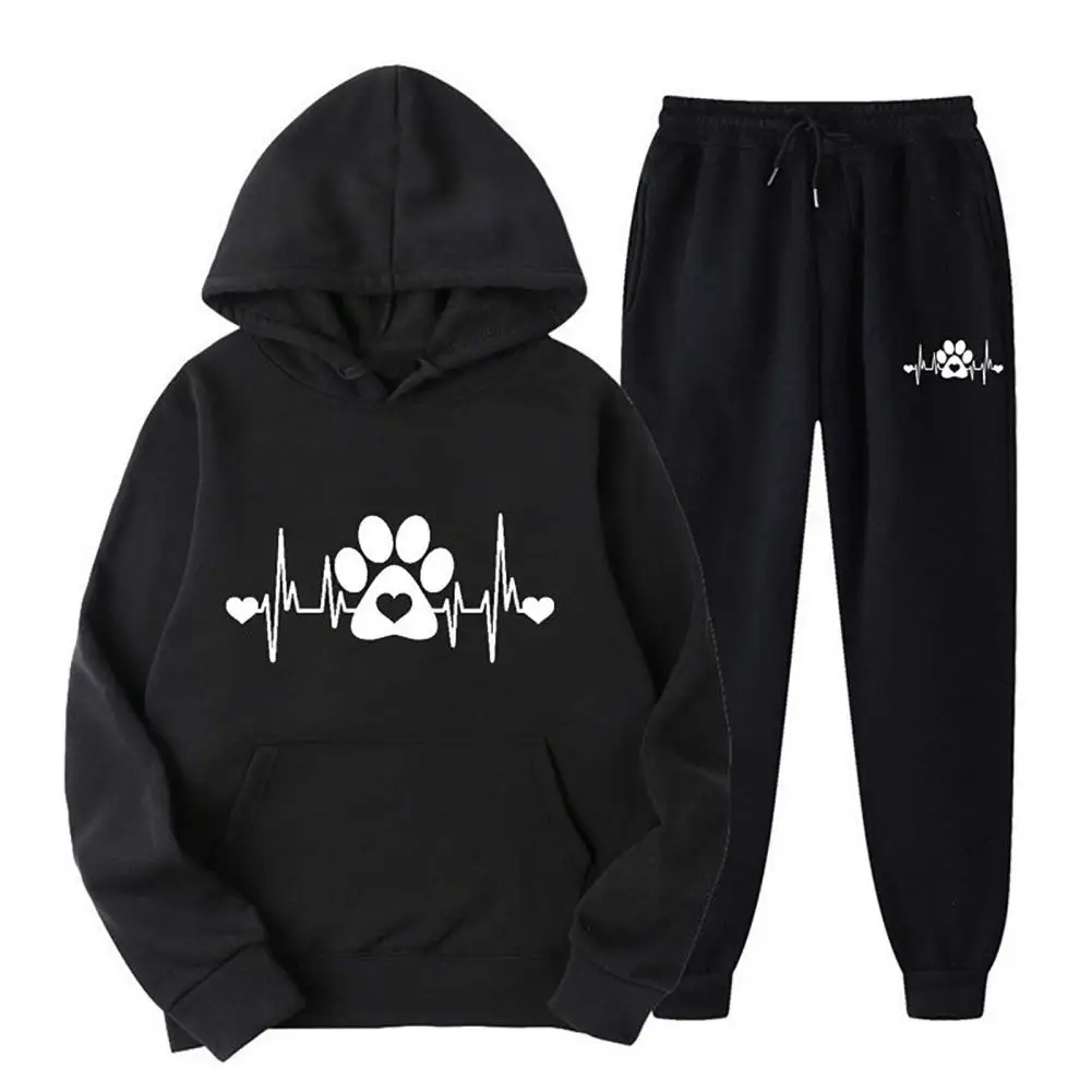 2 pçs/set unisex calças com capuz conjunto solto cintura elástica tornozelo-banded pulôver roupas esportivas das mulheres dos homens outono inverno agasalho