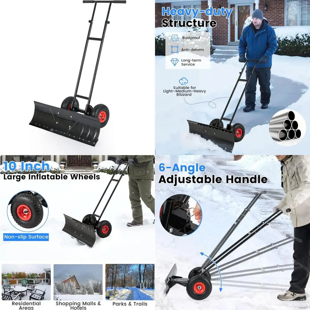 

Heavy-Duty 36 Wide Metal Snow Pusher with Adjustable Height, 7-Position Angled Blade, Anti-Slip for Efficient Snow Removal