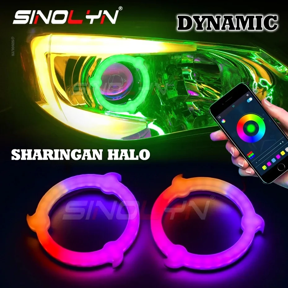 

Sinolyn Sharingan RGB Angel Eyes DRL Dynamic Revolving Sequential Flowing Halos For Auto Headlights APP Bluetooth -compatible