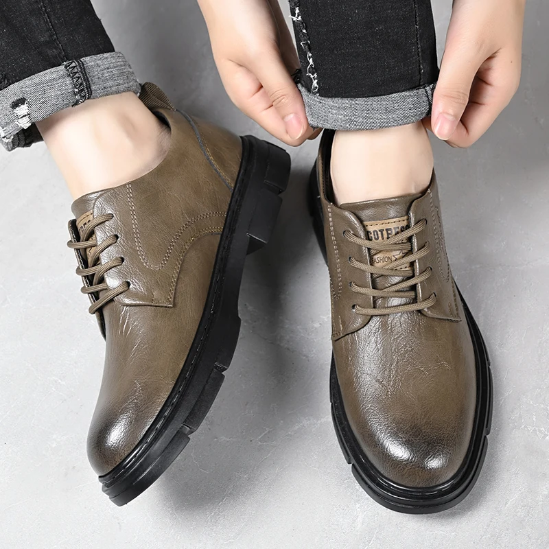 

Mens Versatile Sneakers Genuine Leather Men Shoes Fashion Lace-up Solid Men's Shoes High Quality Four Seasons Men Casual Shoes