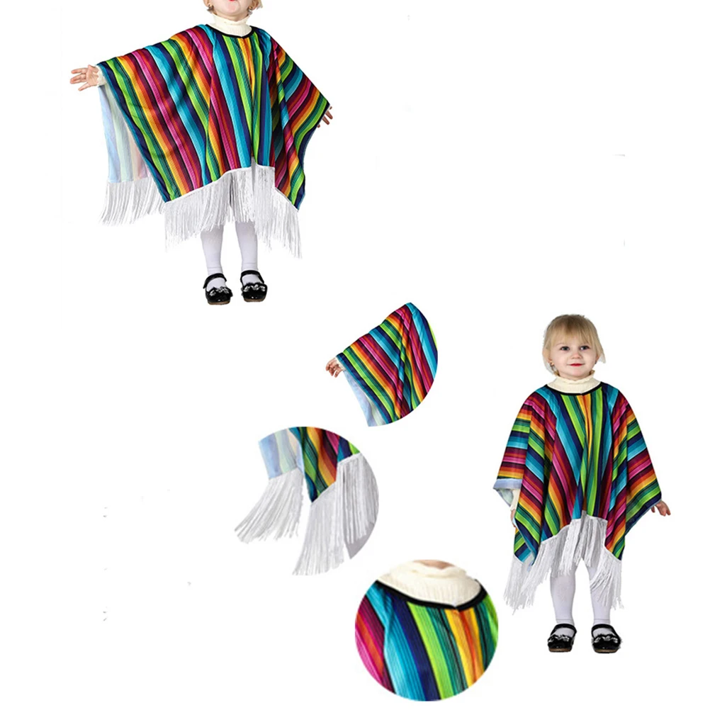 

Mexican Cloak Clothing Halloween Cosplay Fringe Tassels Oversized Kids Costume Party Dress Up Role Play Clothes