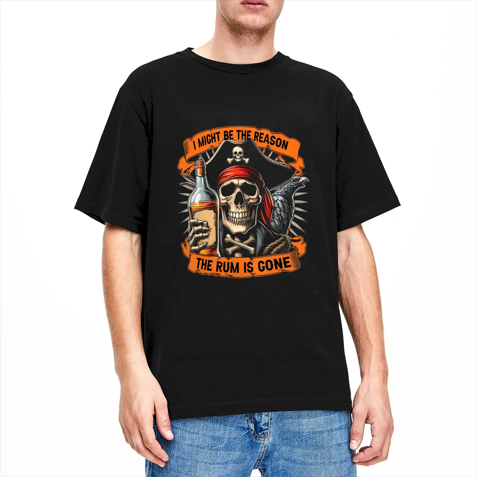 Oversized T Shirt Pirate Drinking Rum  I Might Be The Reason The Rum Is Gone Cotton T Shirts  Fashion Tee Shirt  Y2K Fun Tees