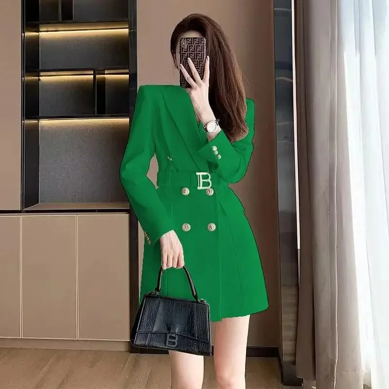 

High end Small Fragrance Style Double Breasted Spring and Autumn 2025 New Style Waist Cinched Long Sleeved Suit Waistband Dress