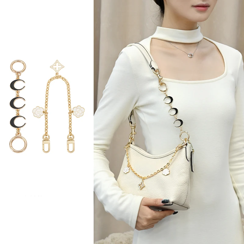 سلسلة هولين القمر الأسود للغار 19 حقيبة هوبو صغيرة سلسلة ممتدة القمر أربع أوراق البرسيم حزام الكتف سلسلة ذهبية مزخرفة