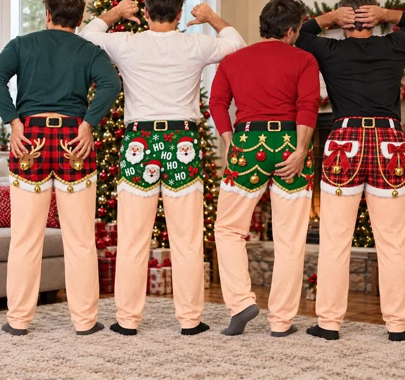 2026 Autumn Funny Men's Christmas Pajama Pants Santa Reindeer Plaid Holiday Lounge Pants Novelty Gift for Him Holiday Party Gift