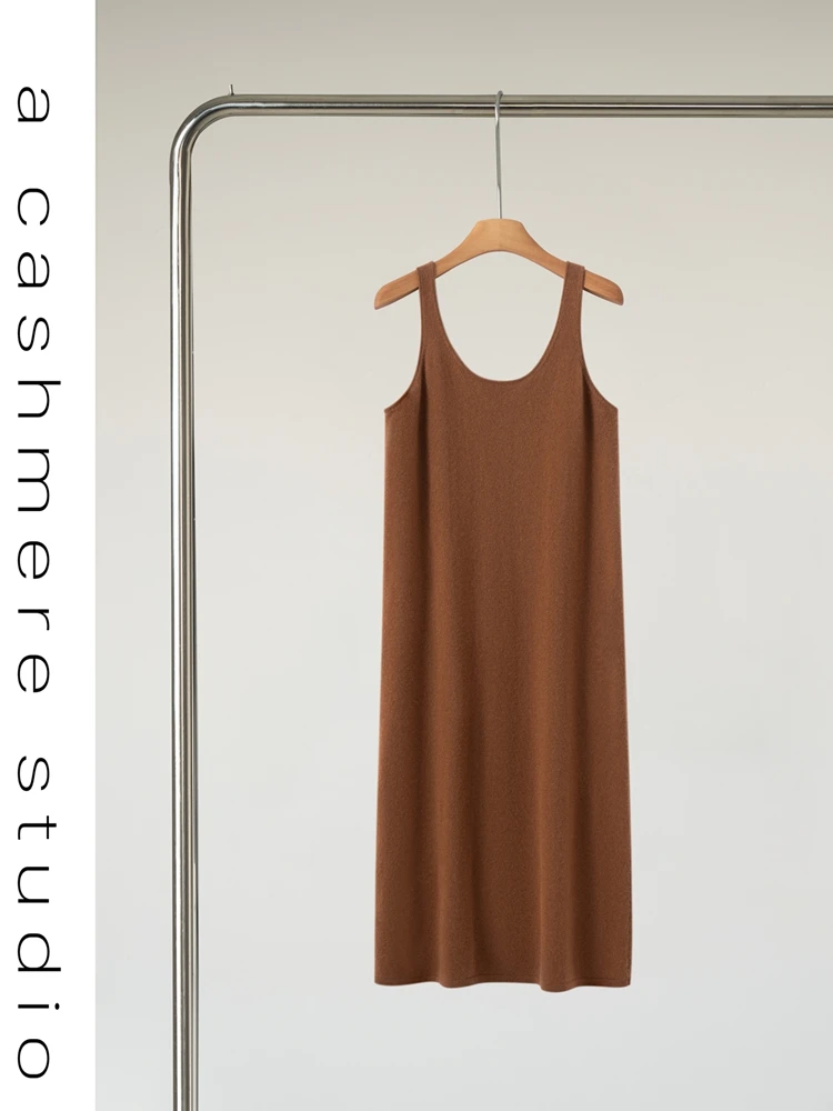 

Women's Vest Dress Cashmere Sweater O-neck Pullover Straight Skirts Sleeveless Autumn Winter 100% Cashmere Knitwear Thin Clothes