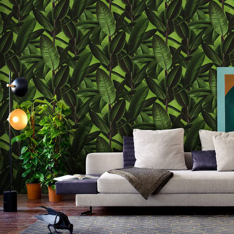 

Southeast Asia Tropical Plant Wallpaper Living Room Bedroom Background Nordic Green Leaves Wallpaper Pvc Matte