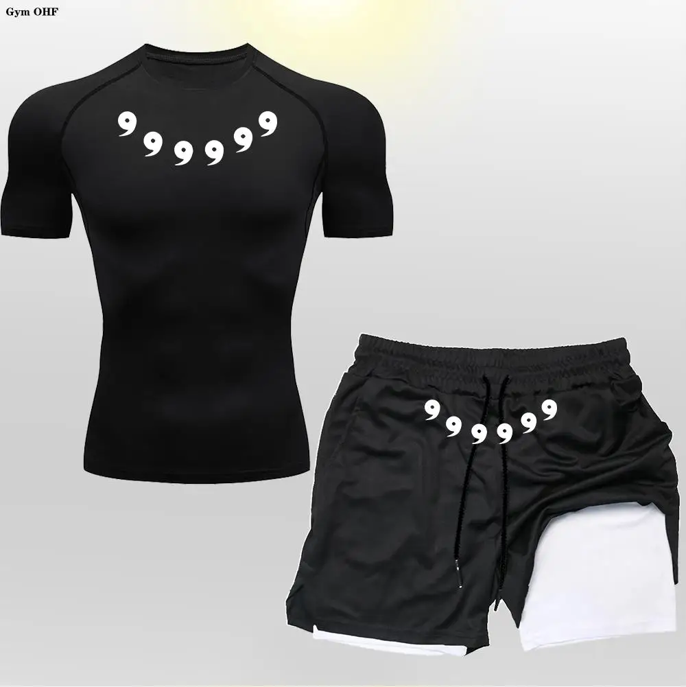 

Anime Men Tracksuit Compression Set Workout Sportswear Gym Quick Dry Rashgard Shirt Running Fitness Performance 2 in 1 Shorts
