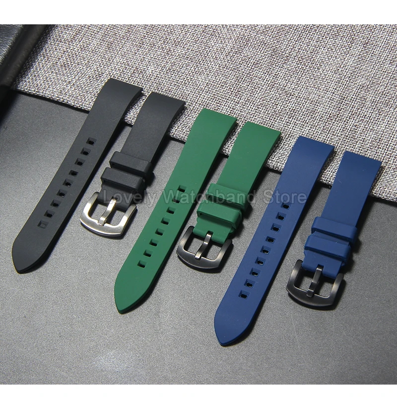Silicone Watchband Black Green Orange for Tissot Hamilton Armani Flat Interface Special Buckle Easy-Clean Soft Sweat-Resistant