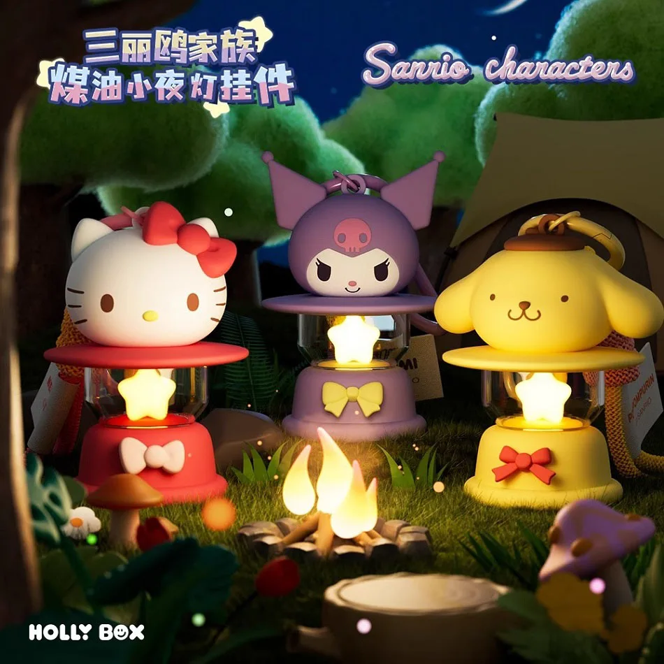 

New Sanrio Family Kerosene Night Light Pendant Toys Anime Kuromi Pochacco Cinnamoroll Melody Keychain Ornaments For Kids Gift