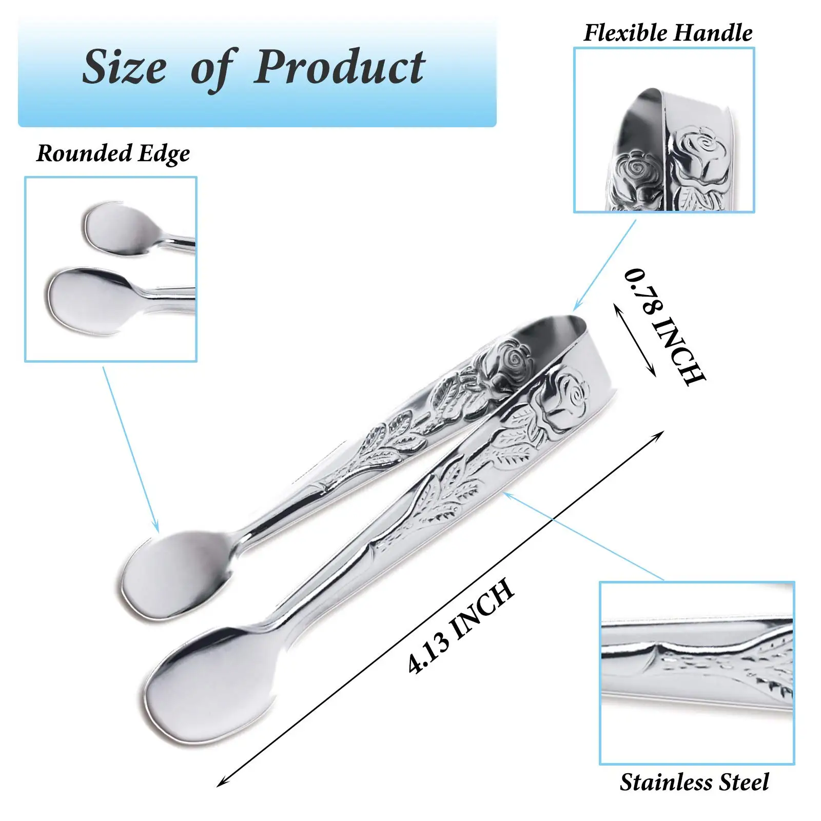 3 pçs mini pinças de servir, 4 polegadas de aço inoxidável rosa açúcar cubo pinças pequeno clipe de gelo aperitivos tong para chá e café festa ap
