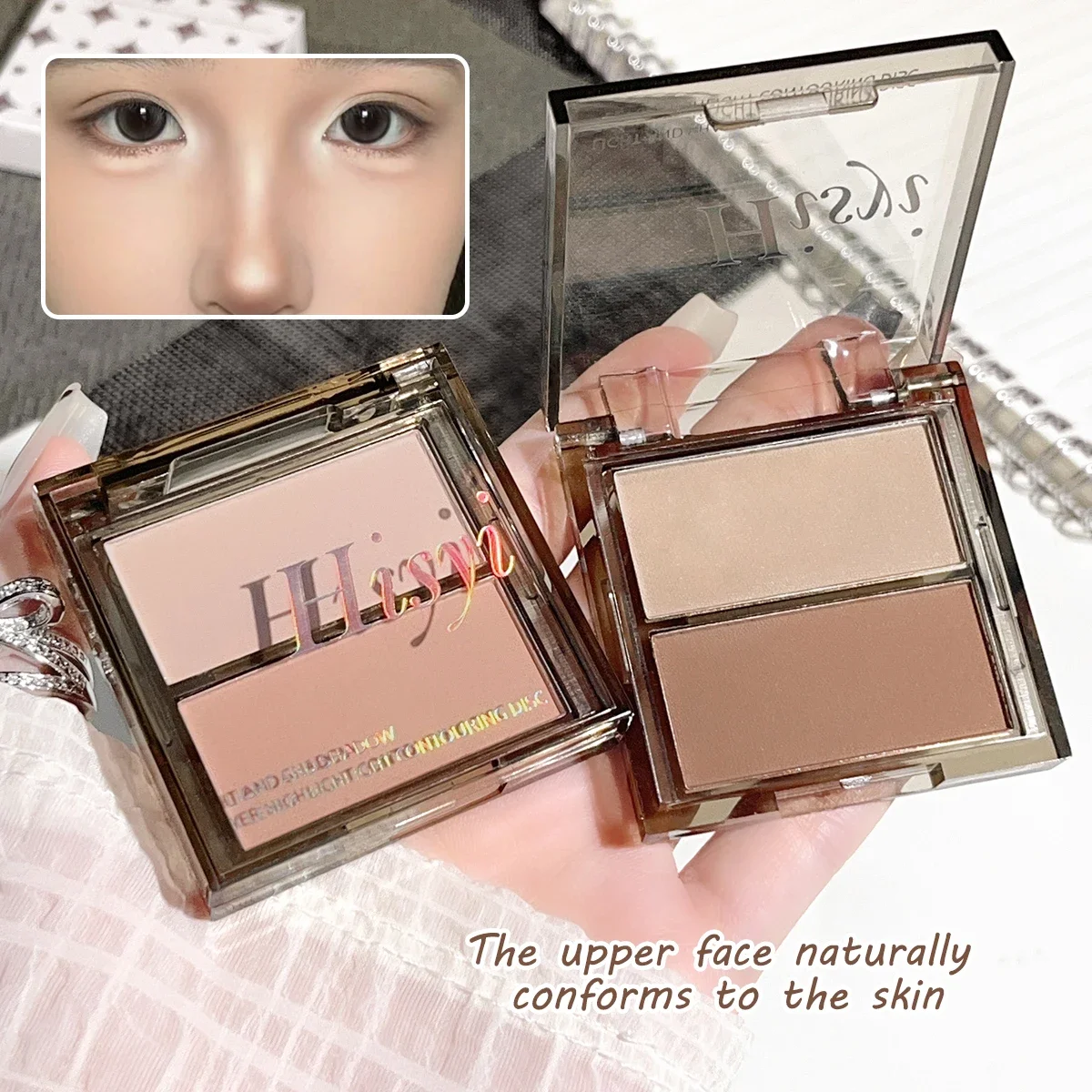 3D Bronzer Highlighter for Face Powder Texture  Two-toned Contour  Natural Brighten Matte Nose Shadow Makeup Cosmetics