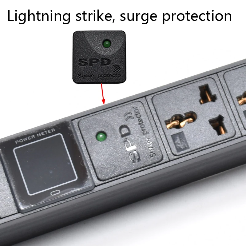 PDU Power Strip Universal Socket Surge protection Ammeter/voltmeter/power test meter Special for horizontal socket chargers