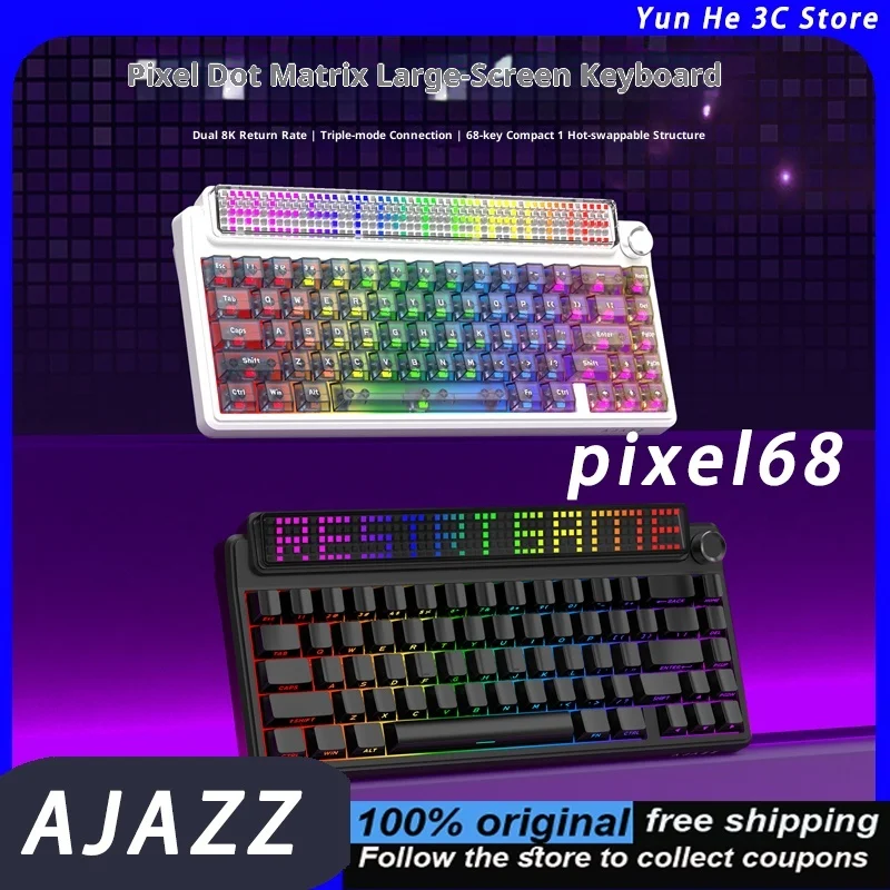 AJAZZ Pixel68 Keyboard Customizable Wireless Keyboard for Gaming Work and Office Use with Hot-Swappable Keys Sapphire-style