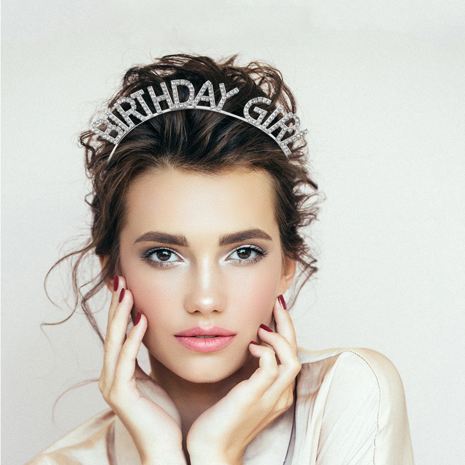 

Rhinestone Headband Letter Hair Birthday Decor Accessories Teen Girl Party Silver J3029S Glamorous Effect