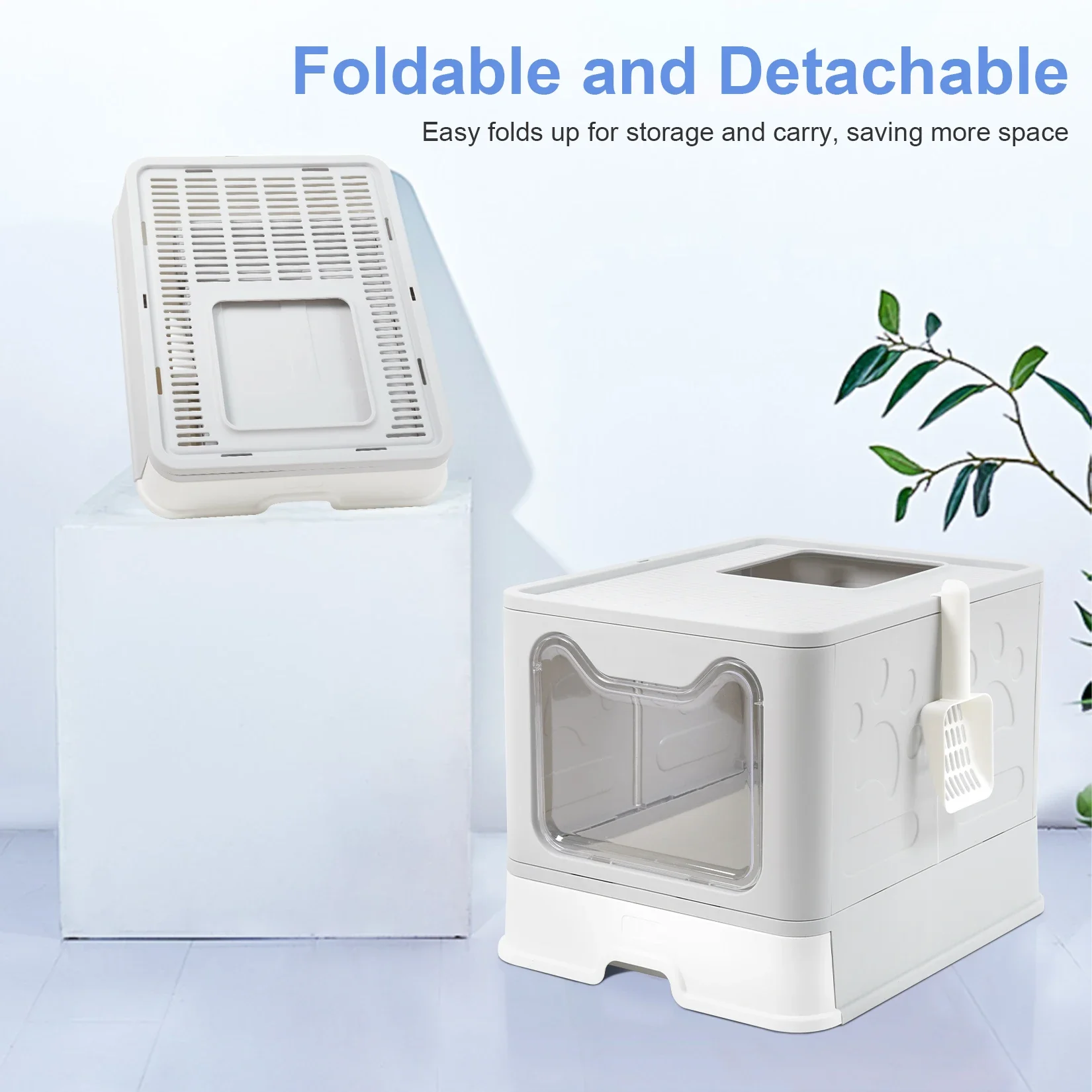 Bingopaw XXL Large Space Foldable Cat Litter Box with Front Entry & Top Exit with Tray view 6