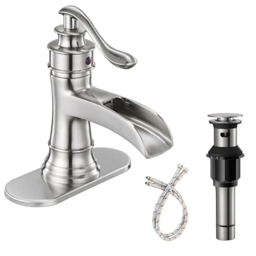 

Waterfall Bathroom Faucet Bathroom Sink Faucet Farmhouse Single Handle 1 Hole with Pop Up Drain Assembly Vanity Water Supply Ho