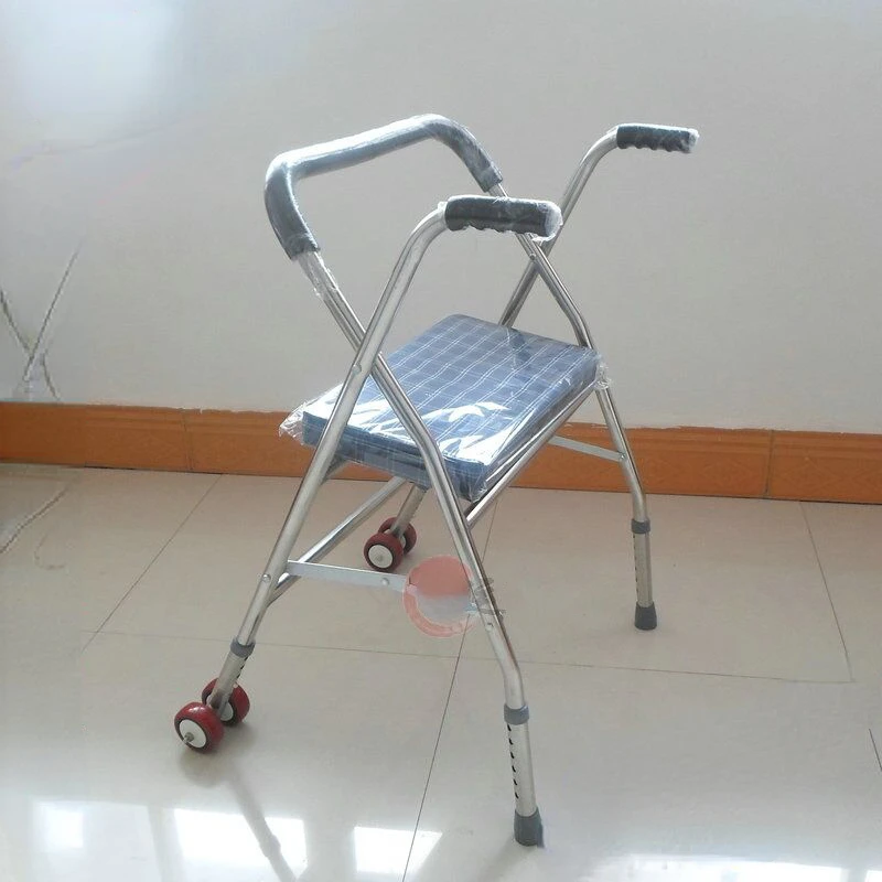 Foldable Cane Chair for Elders - Four-Legged Walking Stick with Wheels, Portable Outdoor Seat, Elderly Rest Solution