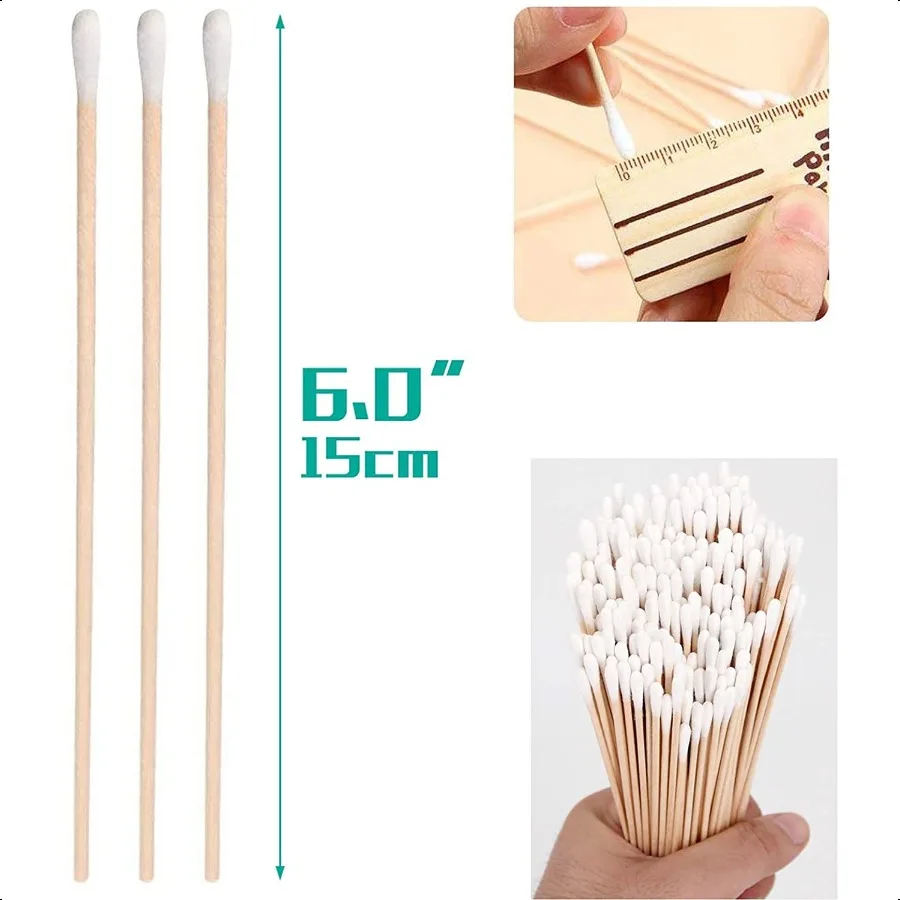 200 Uds. Hisopos de algodón Extra largos de 6 pulgadas con mangos de madera hisopos de algodón de tallo largo herramienta aplicadora con punta para maquillaje de ojos