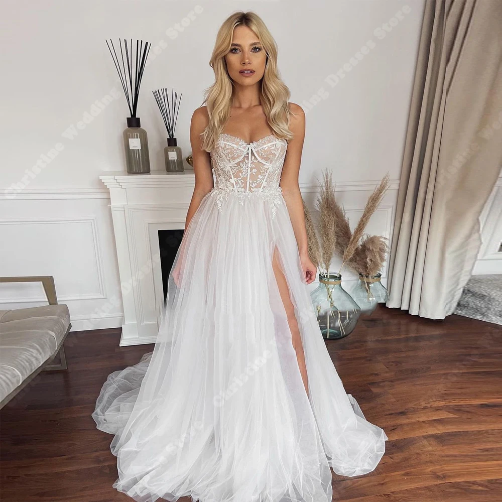 Vestidos de casamento nobre para mulheres, renda sexy, apliques florais, vestidos de noiva, sem mangas, sem costas, princesa