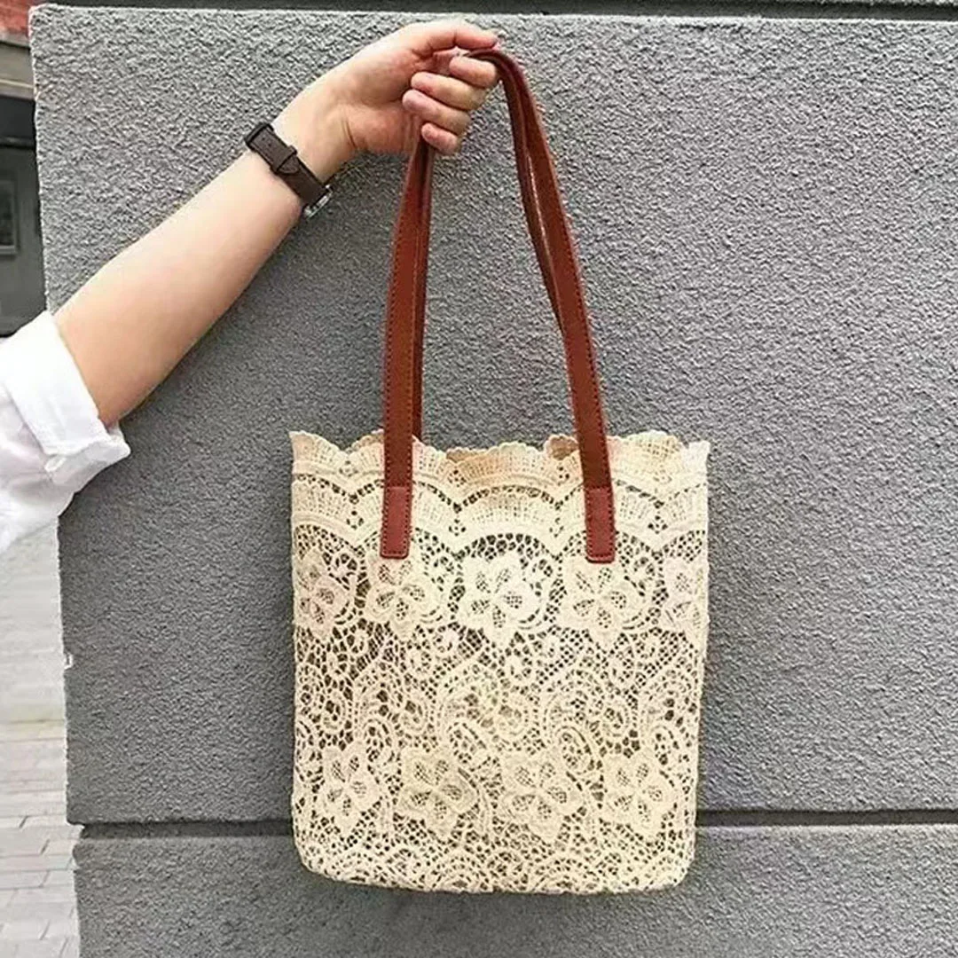 Borsa tessuta erba di pizzo 2024 estate nuova serie foresta borsa a tracolla borsa da donna di grande capacità semplice madre bambino Tote Bag