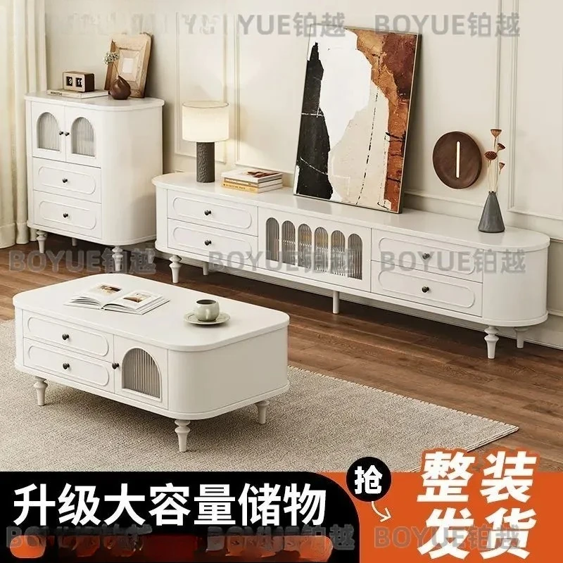 for New Chinese Style TV Cabinet Simple Medieval Solid Wood French Retro Home Tea Table Two-piece Set Side Cabinet