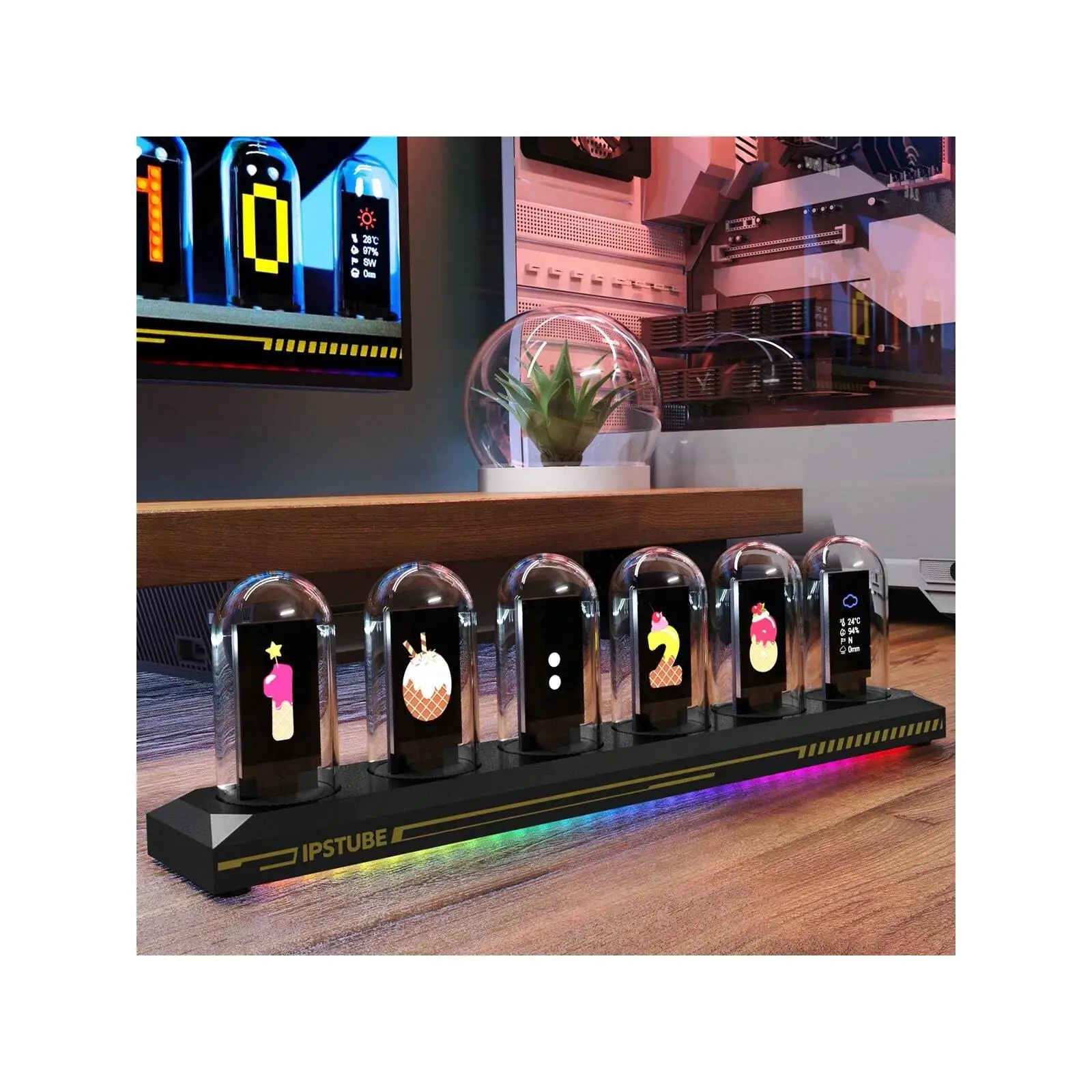 DIY LED Nixie Tube Clock RGB IPS Color Screen Digital Clock Glows WIFI Analog Clocks For Esports Game Desktop Decor Gift Idea