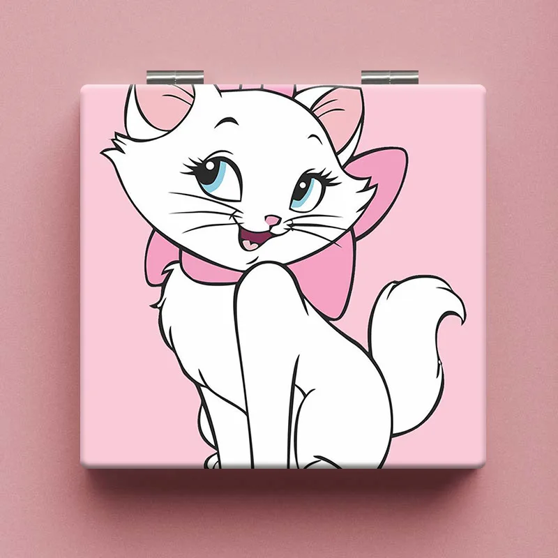 Cute Cartoon Disney Marie Cat Pink Portable Mirror Compact Convenient Fashionable Folding Mirror for Kawaii Girl