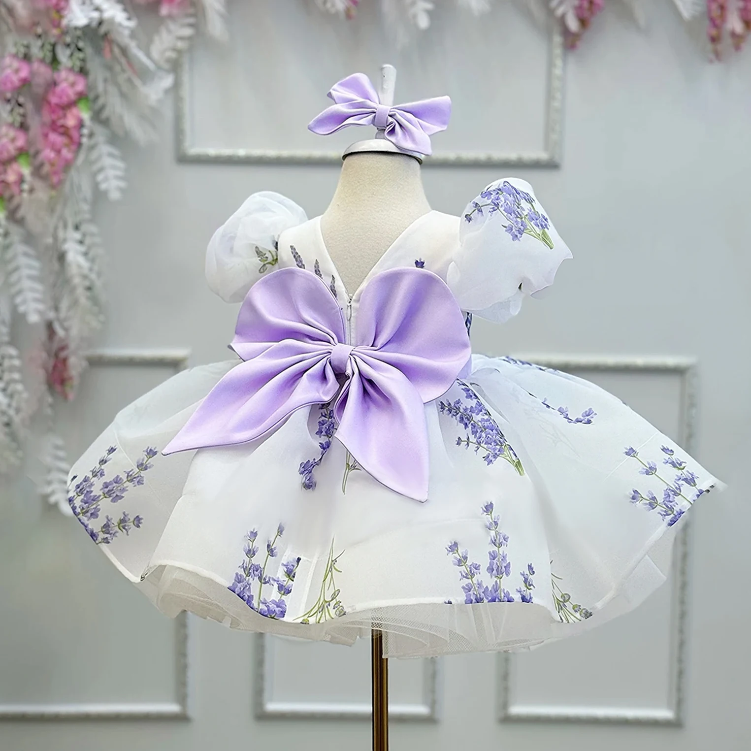 

Toddler Flower Baptism Party Baby Girls Dress Elegant Bow 1st Birthday Princess Baby Dress Wedding Bridesmaids Tutu Prom Costume