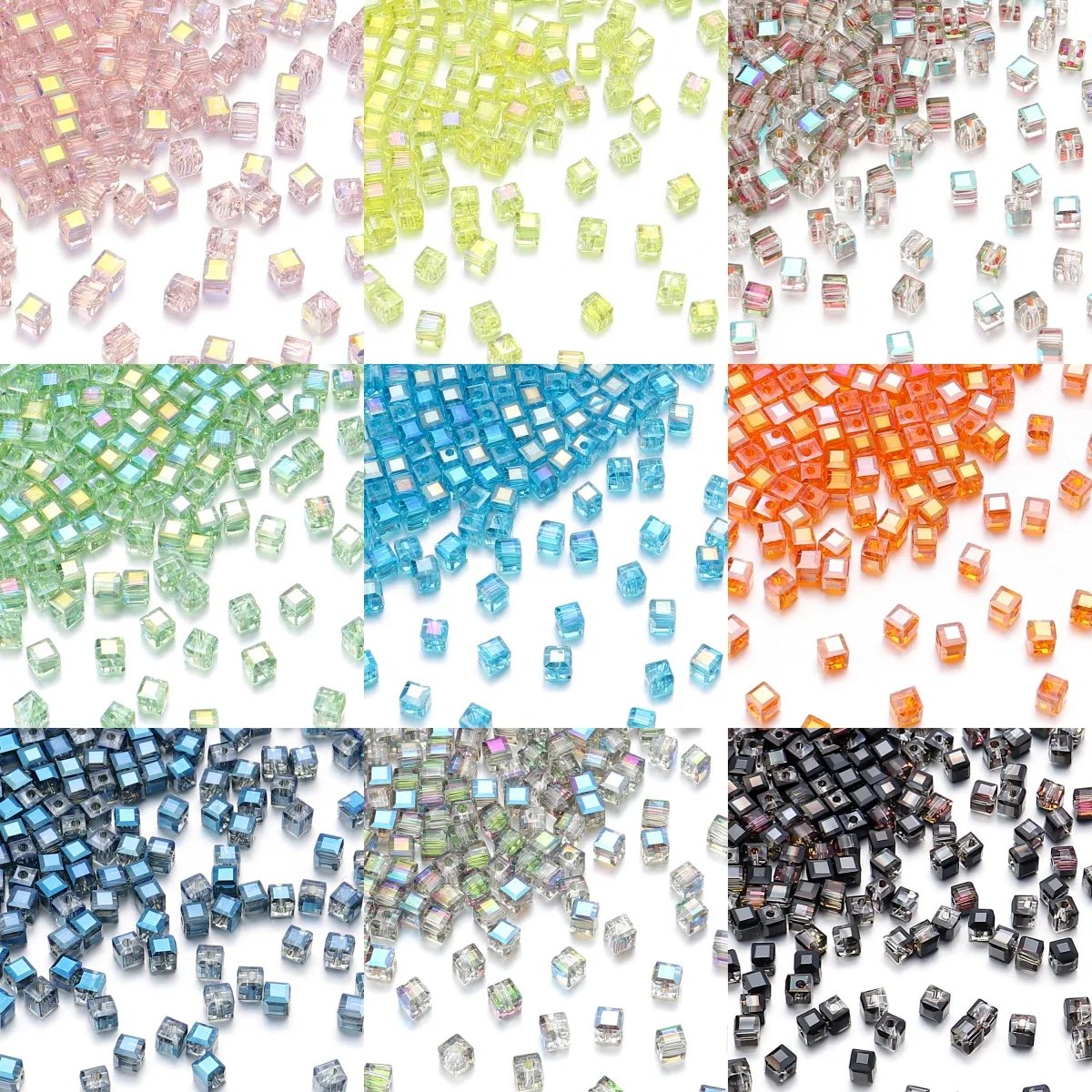 50Pcs 4/6/8mm Square Faceted Glass Crystal Beads for Jewelry Making Loose Spacer Glass Beads DIY Bracelet Pendant Accessories