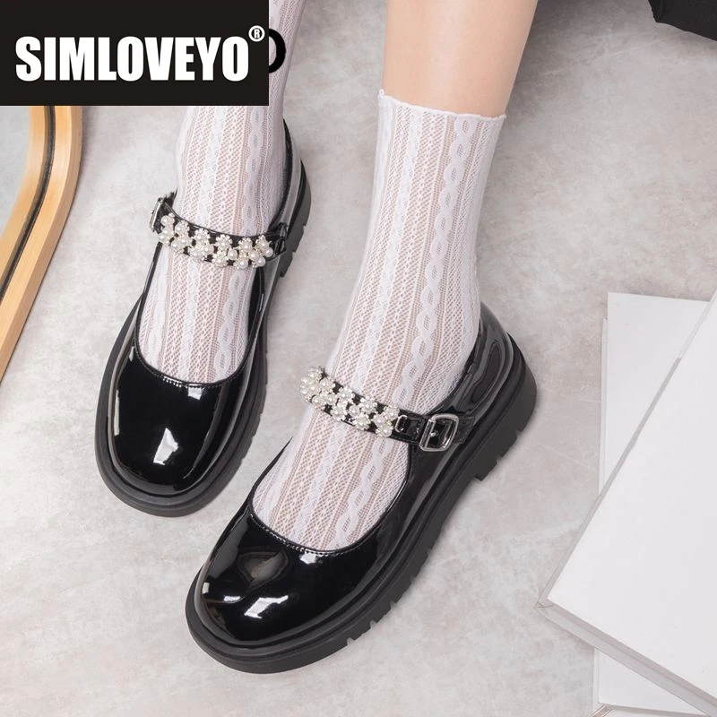 

SIMLOVEYO Брендовые блестящие туфли Мэри Джейн на плоской подошве для девочек с круглым носком и пряжкой на ремешке с кристаллами, маленький размер 31, 32, 33, классическая повседневная женская обувь