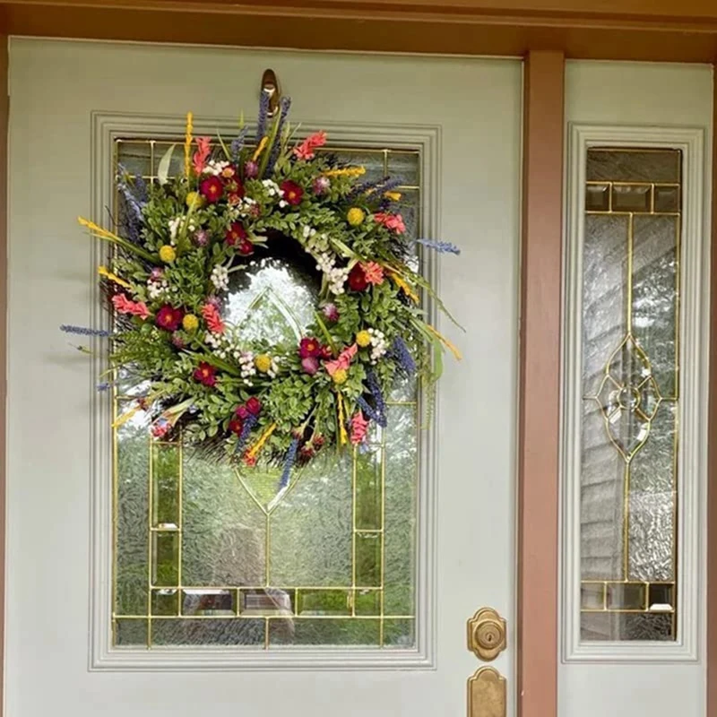 1 Piece Weatherproof Greenery All Seasons Round Wreaths 18In Outside Welcome Summer Flowers