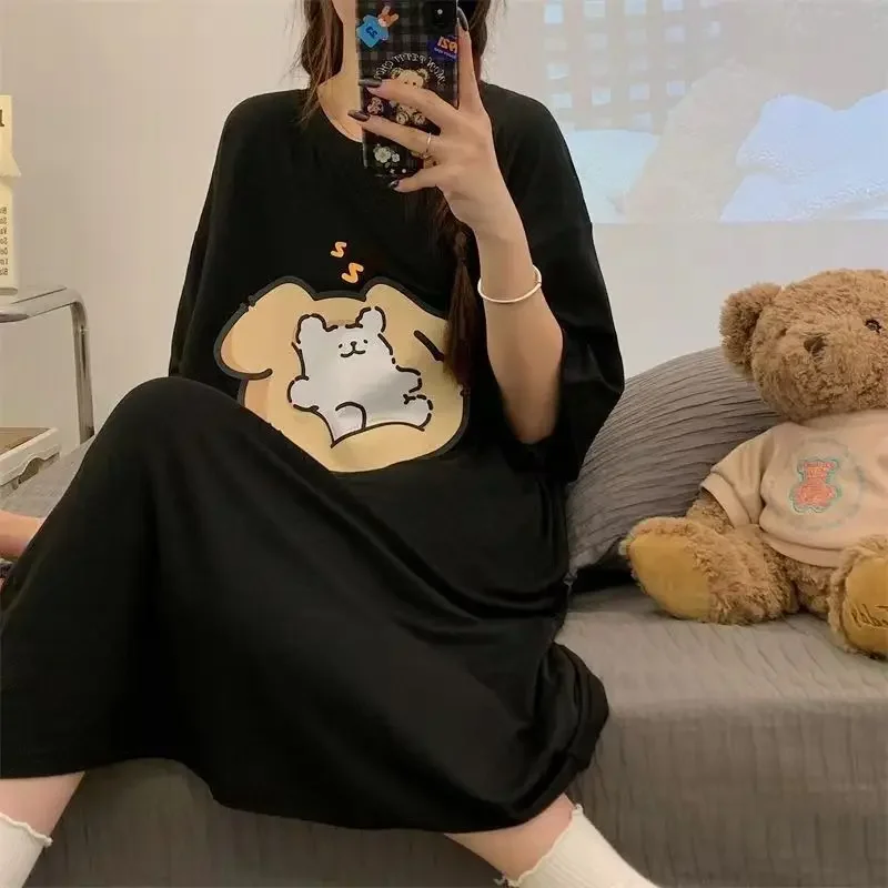 150kg Fat Mm Loose Home Dress Women Large Size Short-sleeved Lazy T-shirt Skirt Korean Cute Cartoon Pajamas Students Sleepwear