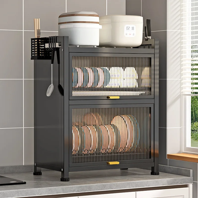 Waterproof Flip Lid Dish Storage Cabinet Modern Kitchen Countertop Plate Holder Easy to Clean Space-Saving Design