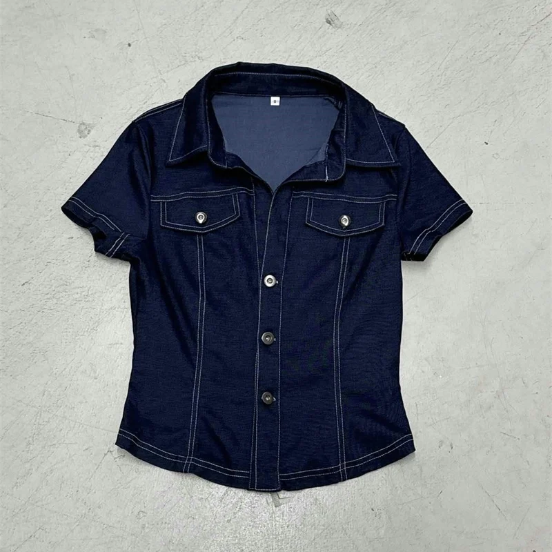 Casual Short Sleeve Lapel Shirt Slim Long Sleeve Shirts Woman Single Breasted Blouse Top Fashion Women Streetwear