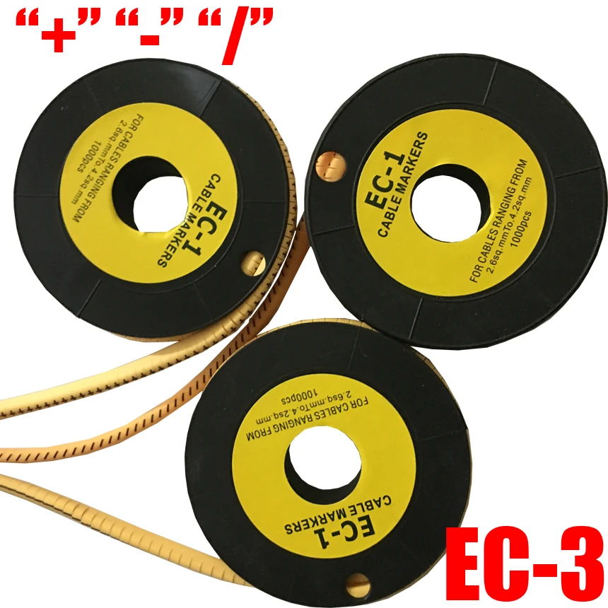 350Pcs/Roll EC-3 Plug + Minus - Virgule / 6mm2 Tag Flexible PVC Print Sleeve Tube Flat Label Wire Cable Marker