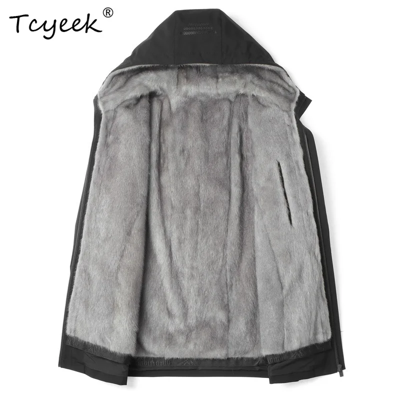 Tcyeek Natural Whole Mink Coat Men Winter Clothes Mid-length Real Fur Parka Warm Mens Coats Trendy Slim Fit Мех Натуральный Шубы