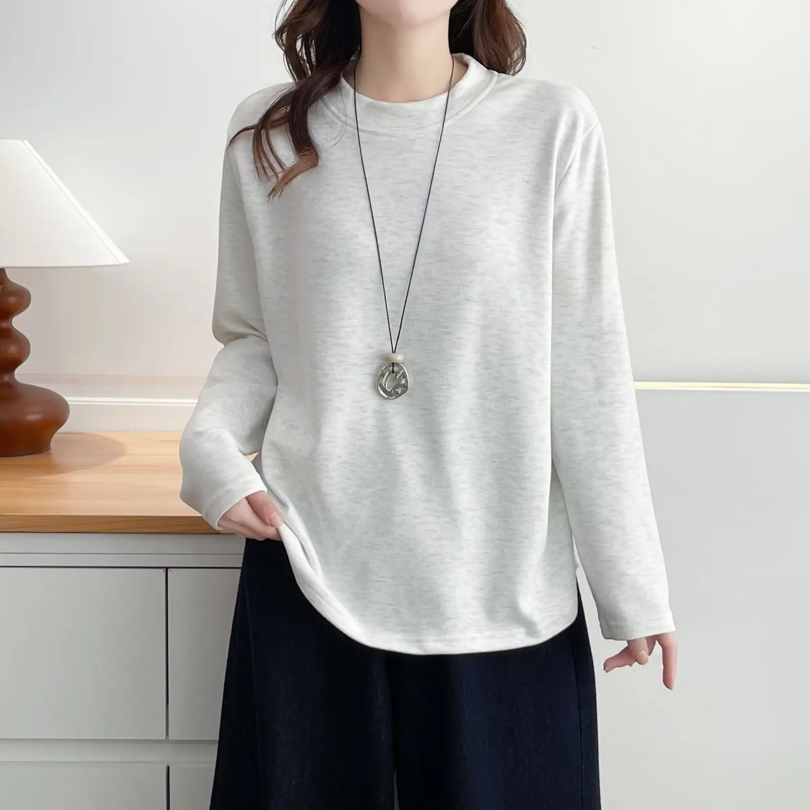 

XXXXL модная женская футболка больших размеров, новые осенние и зимние флисовые теплые повседневные топы с круглым вырезом и завязкой на талии 9689