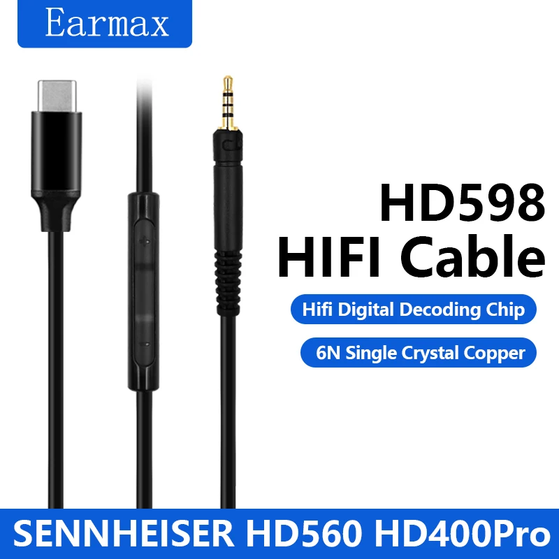 For Sennheiser HD598 HD598SE HD2.30 HD560S HD400pro HD518 HD558 HD569 Earphones Replaceable TYPE-C to HD598 Upgrade Cable