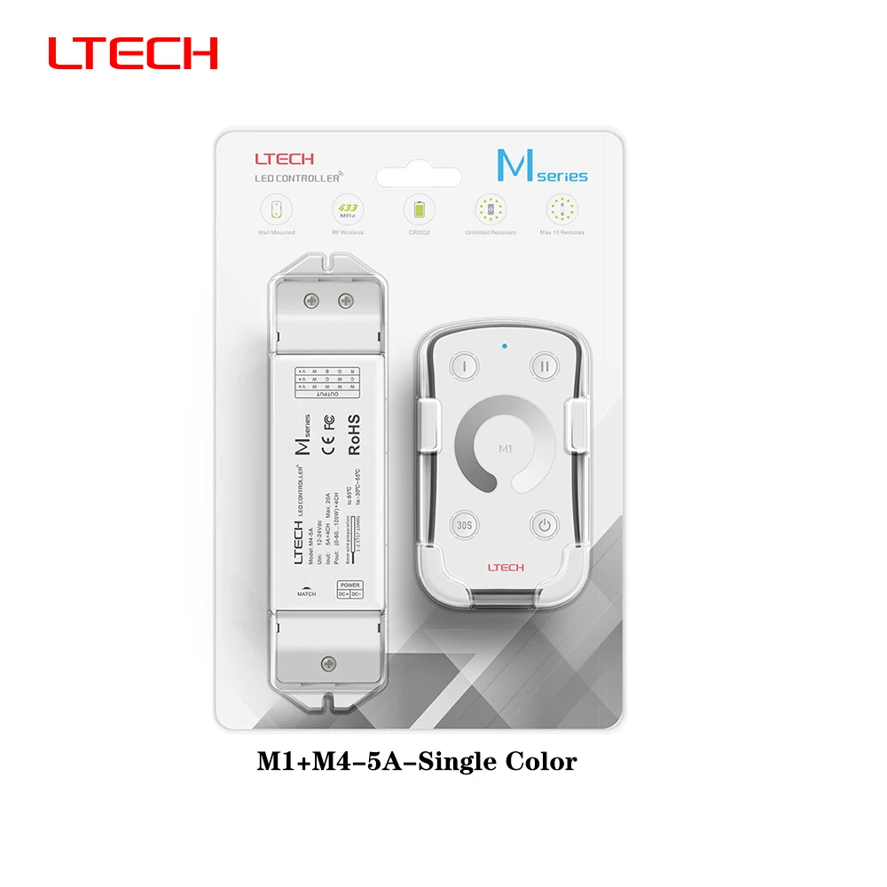 LTECH M2+M4-5A DC12-24V RF433MHz 4In1 LED Controller Dimmer For Single/Dual Color RGB RGBW RGBWW CCT COB Led Strip Control
