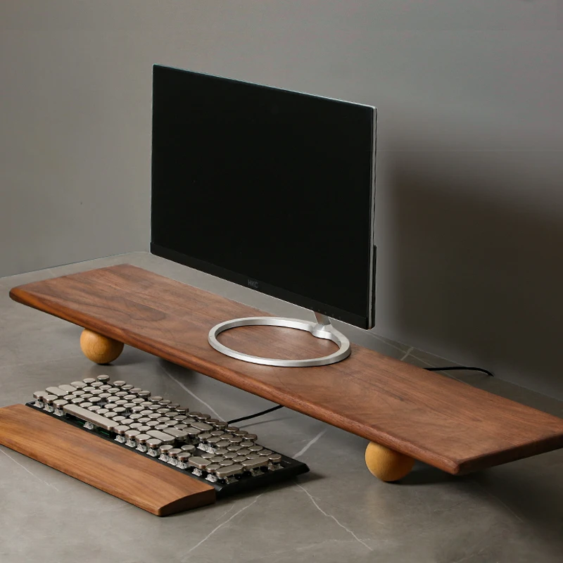 Natural Wood Desktop Riser Dual Monitor Stand with Storage Tray Space-Saving Computer Desk Organizer for Office Setup