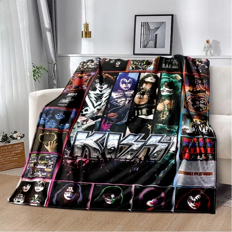 KISS Band Rock Band 3d Printed Blanket Flannel Blanket Super Soft Fleece Throw Blanket Warm Blanket for Bedroom Couch Sofa Gifts