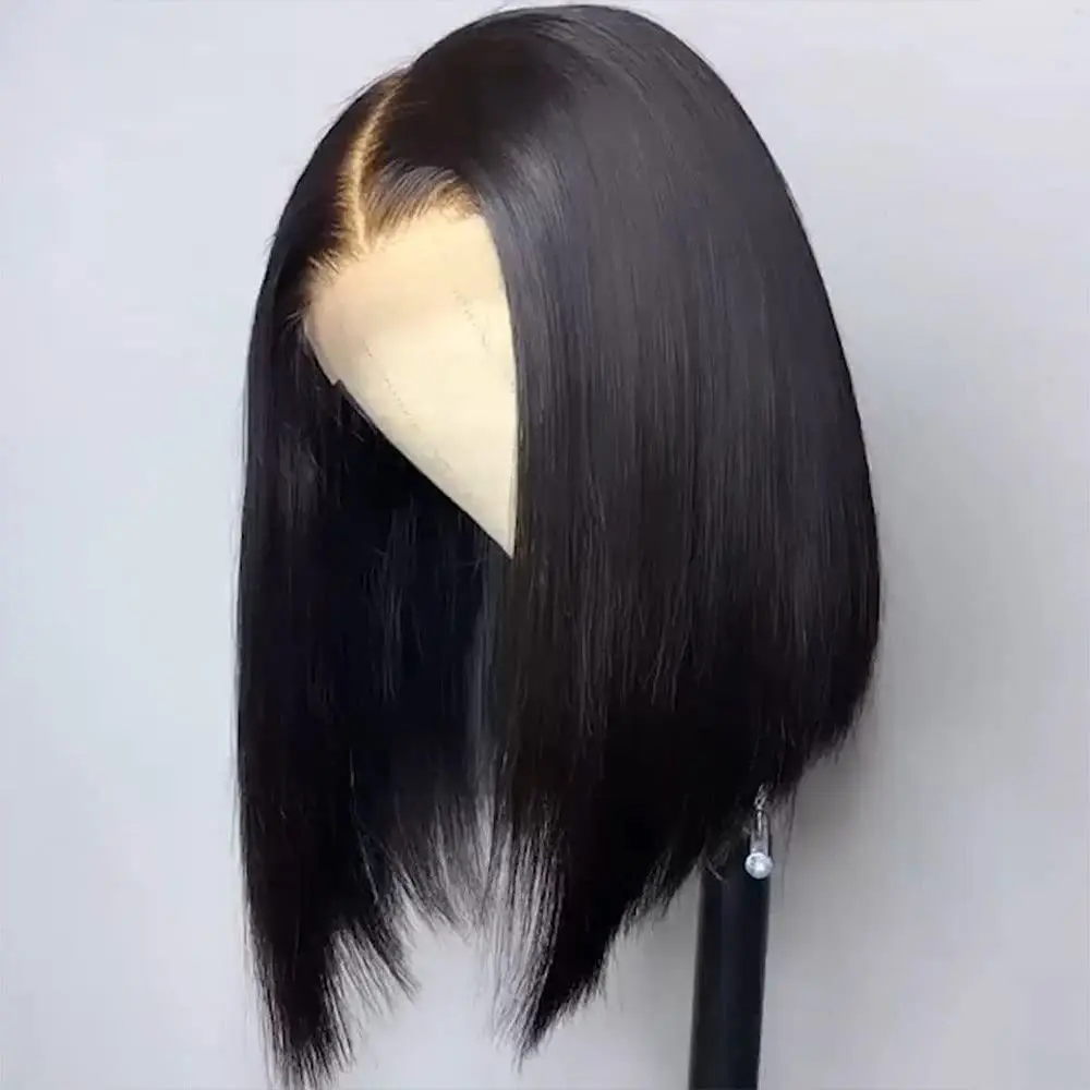 SSH Reta Curto Bob Perucas de Cabelo Humano para Mulheres Negras Parte Do Laço Brasileiro Perucas de Cabelo Remy Do Meio Parte Lateral Para Marrom