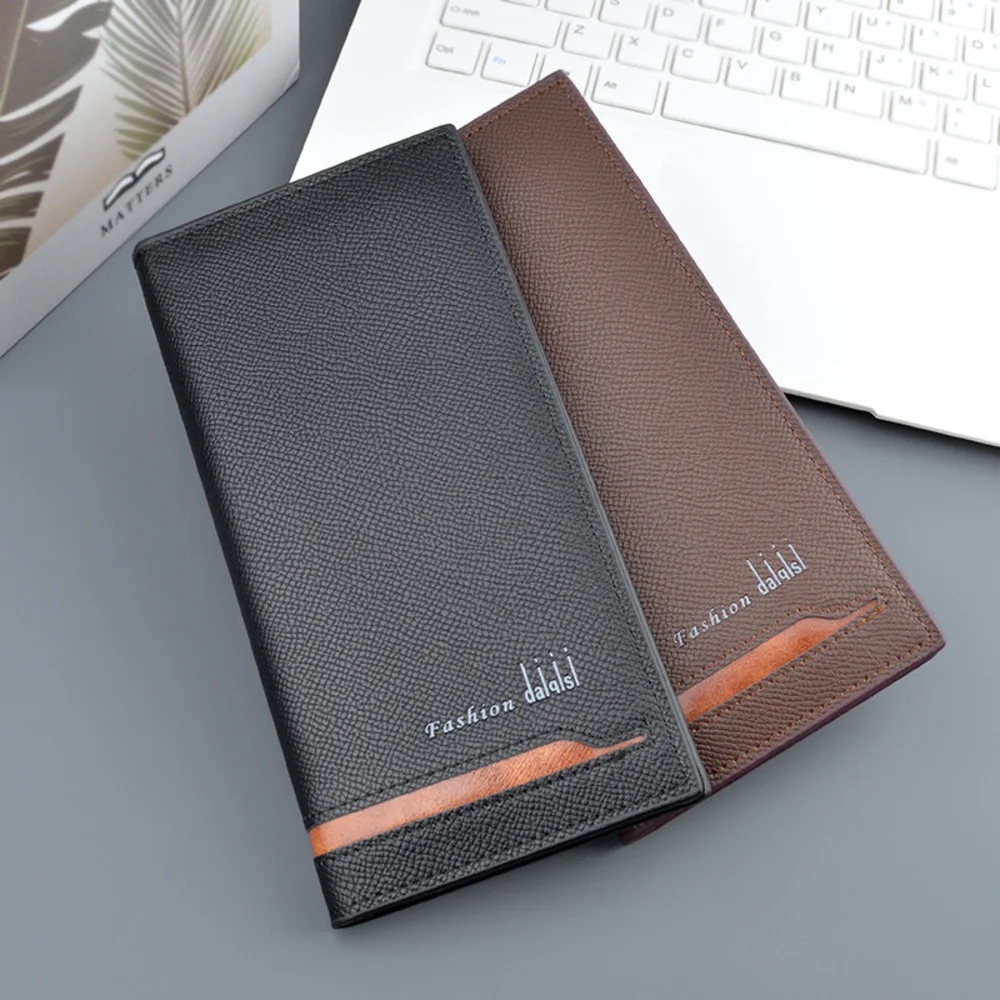 New Men's Long Zipper Wallet, Vertical Multi-Slot Card Holder, Large Capacity, Fashionable Color Block Wallet